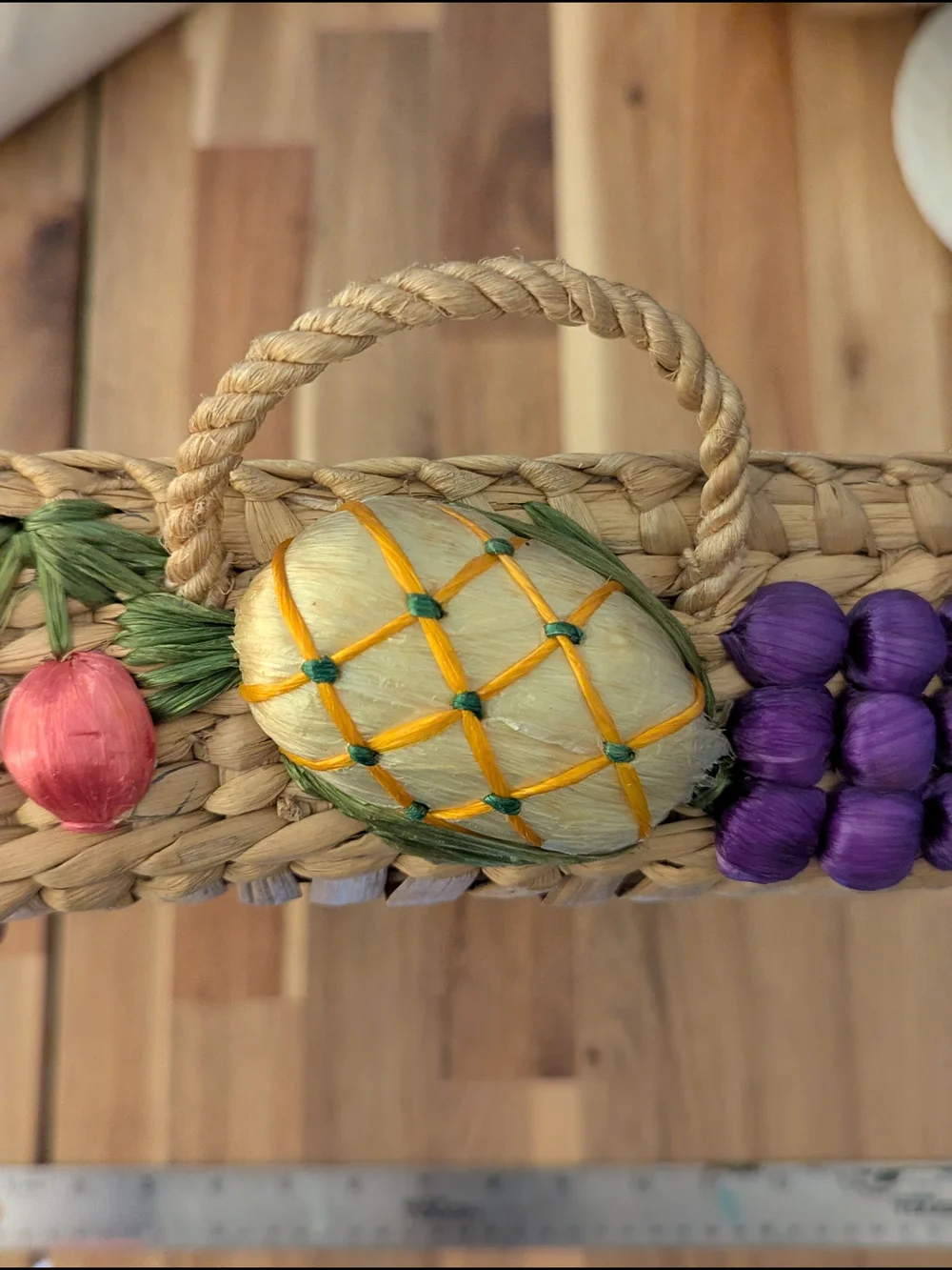 Raffia Fruit Tray Basket  Handmade in Philippines Vintage Set Of 2 Nesting